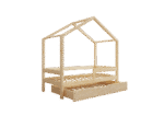 HUFFIE Hausbett aus Holz mit waagerechtem Rausfallschutz und Schlafschublade