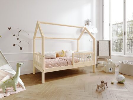 ZOJA Hausbett aus Holz mit runden Stangen, hoch