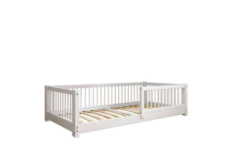 ALFIE Klassisches Kinderbett aus Holz mit runden Sprossen, niedrig