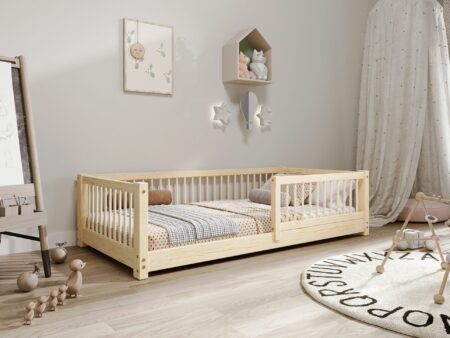 ALFIE Klassisches Kinderbett aus Holz mit runden Sprossen, niedrig