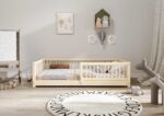 ALFIE Klassisches Kinderbett aus Holz mit runden Sprossen, niedrig