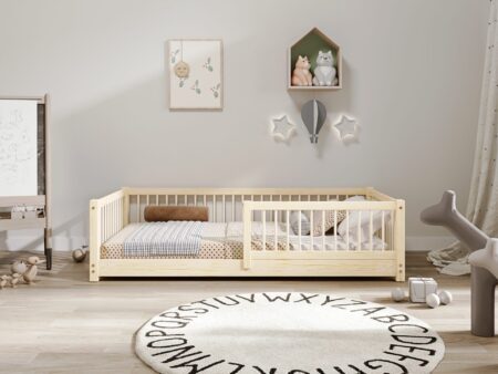 ALFIE Klassisches Kinderbett aus Holz mit runden Sprossen, niedrig – Versand in 48 h