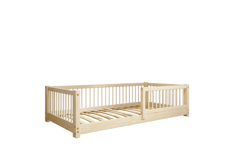 ALFIE Klassisches Kinderbett aus Holz mit runden Sprossen, niedrig