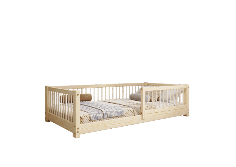 ALFIE Klassisches Kinderbett aus Holz mit runden Sprossen, niedrig