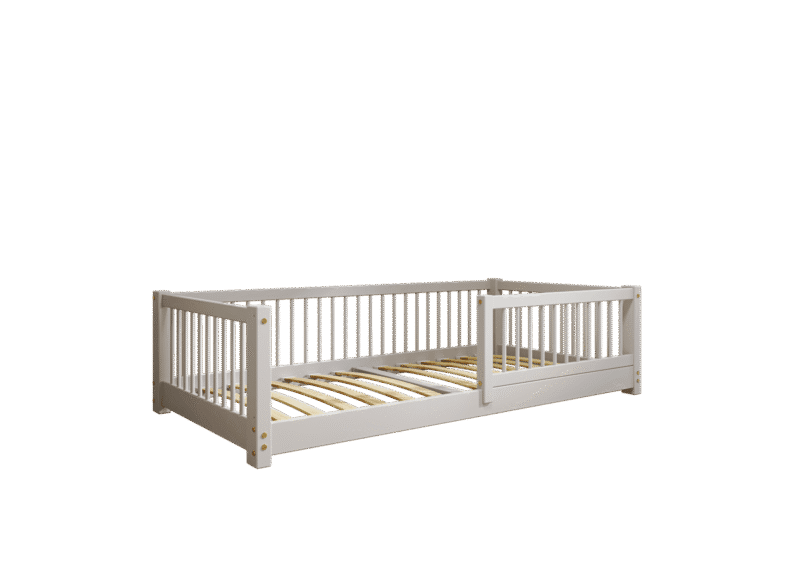 ALFIE Klassisches Kinderbett aus Holz mit runden Sprossen, niedrig