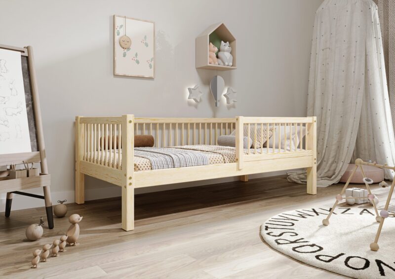 ALFIE Klassisches Kinderbett aus Holz mit runden Sprossen, hoch