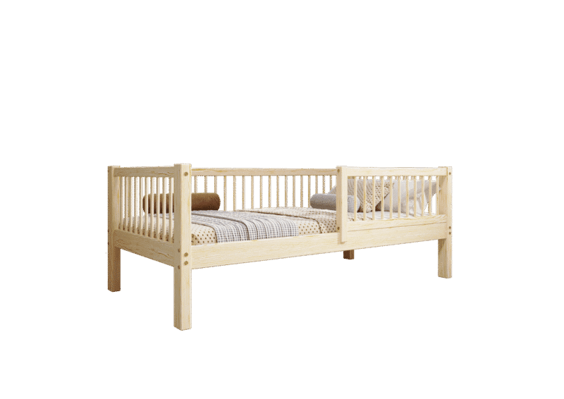 ALFIE Klassisches Kinderbett aus Holz mit runden Sprossen, hoch