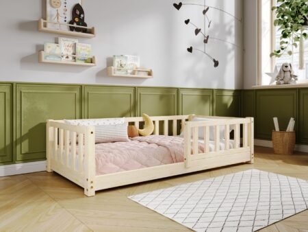 LENA Klassisches Kinderbett aus Holz mit rechteckigen Sprossen, niedrig