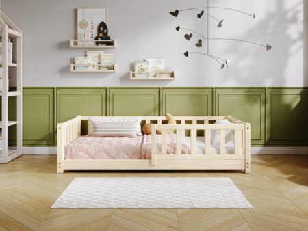 LENA Klassisches Kinderbett aus Holz mit rechteckigen Sprossen, niedrig – Versand in 48 h