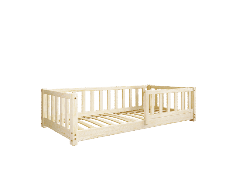 LENA Klassisches Kinderbett aus Holz mit rechteckigen Sprossen, niedrig