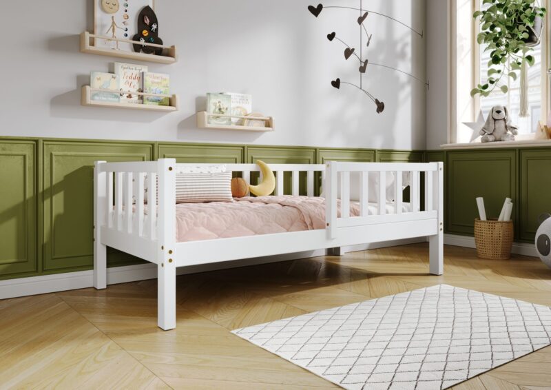 LENA Klassisches Kinderbett aus Holz mit rechteckigen Sprossen, hoch