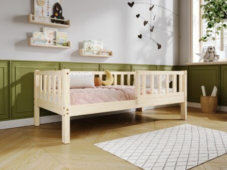 LENA Klassisches Kinderbett aus Holz mit rechteckigen Sprossen, hoch