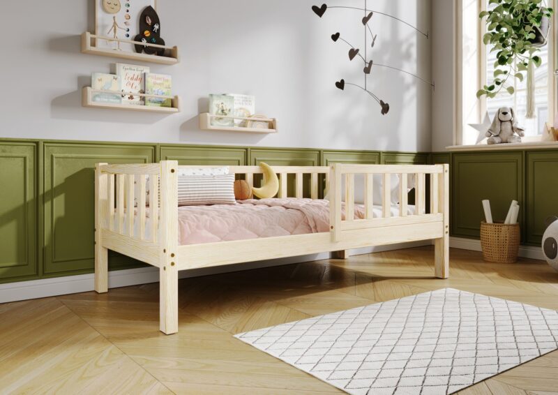 LENA Klassisches Kinderbett aus Holz mit rechteckigen Sprossen, hoch