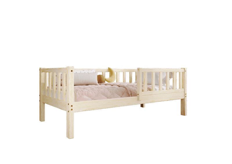 LENA Klassisches Kinderbett aus Holz mit rechteckigen Sprossen, hoch