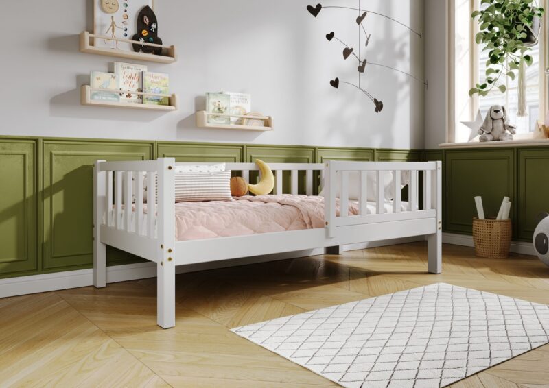 LENA Klassisches Kinderbett aus Holz mit rechteckigen Sprossen, hoch