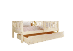 LENA Klassisches Kinderbett aus Holz mit rechteckigen Sprossen und Bettwäsche-Schublade