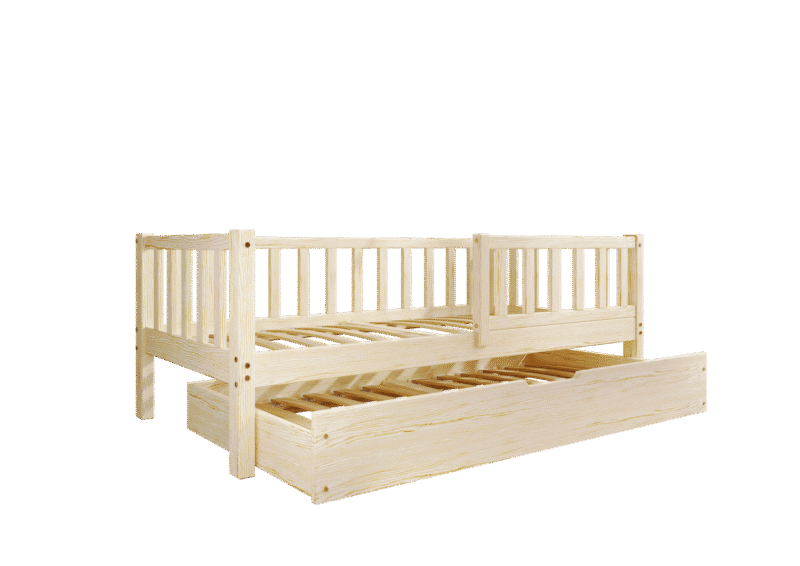 LENA Klassisches Kinderbett aus Holz mit Zaun-Rausfallschutz und Schlafschublade