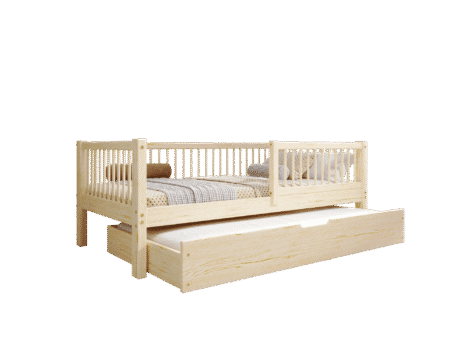 ALFIE Klassisches Kinderbett aus Holz mit runden Sprossen und Schlafschublade – Versand in 48 h
