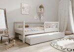 ALFIE Klassisches Kinderbett aus Holz mit runden Sprossen und Schlafschublade