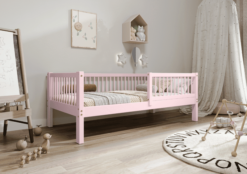 ALFIE Klassisches Kinderbett aus Holz mit runden Sprossen, hoch