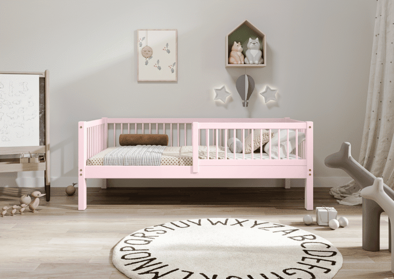 ALFIE Klassisches Kinderbett aus Holz mit runden Sprossen, hoch