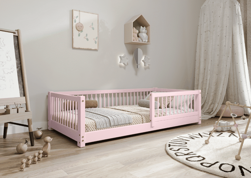 ALFIE Klassisches Kinderbett aus Holz mit runden Sprossen, niedrig