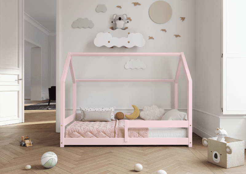 FLORENCE Klassisches Kinderbett aus Holz mit waagerechtem Rausfallschutz, niedrig
