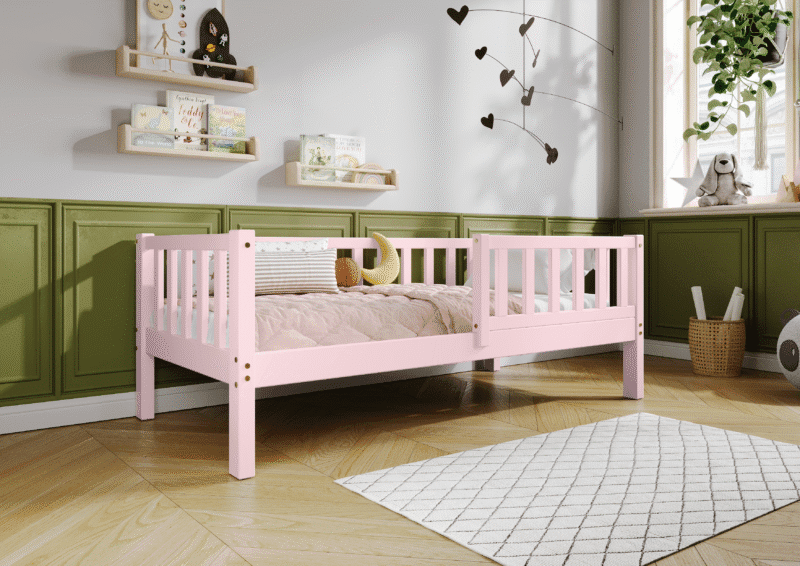LENA Klassisches Kinderbett aus Holz mit rechteckigen Sprossen, hoch