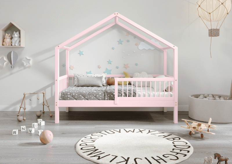 MURLO Klassisches Kinderbett aus Holz mit runden Sprossen, hoch