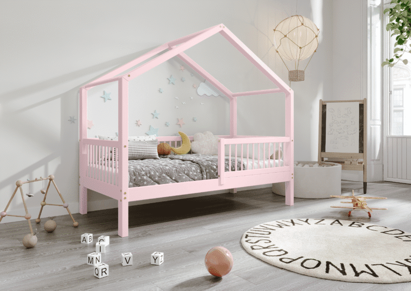 MURLO Klassisches Kinderbett aus Holz mit runden Sprossen, hoch