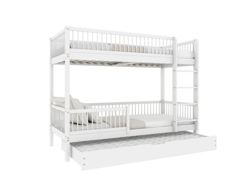 MOLLY DUO Etagenbett aus Holz mit runden Sprossen und Schlafschublade
