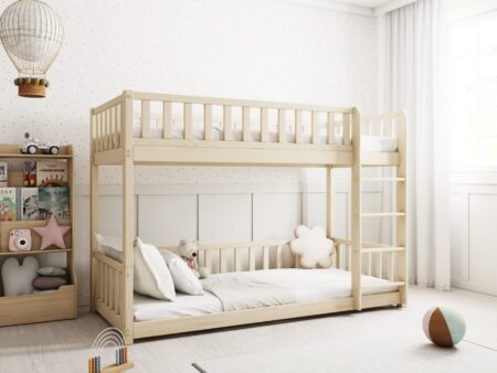KARO Etagenbett aus Holz mit Zaun-Rausfallschutz, niedrig