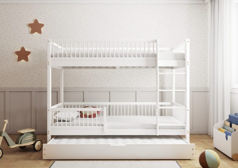 MOLLY DUO Etagenbett aus Holz mit runden Sprossen und Schlafschublade