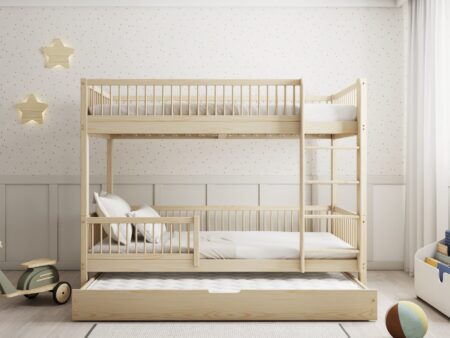 MOLLY DUO Etagenbett aus Holz mit runden Sprossen und Schlafschublade – Versand in 48 h
