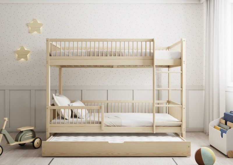 MOLLY DUO Etagenbett aus Holz mit runden Sprossen und Schlafschublade – Versand in 48 h