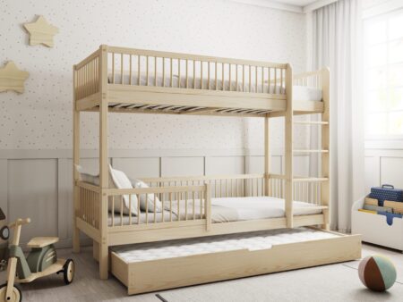 MOLLY DUO Etagenbett aus Holz mit runden Sprossen und Schlafschublade – Versand in 48 h