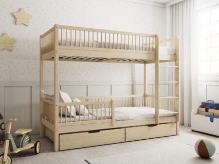 MOLLY BOX Etagenbett aus Holz mit runden Sprossen und Bettwäsche-Schubladen – Versand in 48 h