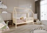 POLLIE Hausbett aus Holz mit Zaun-Rausfallschutz, hoch