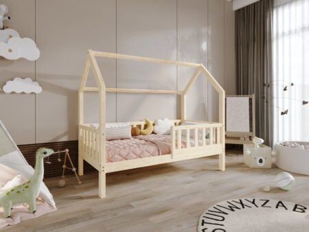 POLLIE Hausbett aus Holz mit Zaun-Rausfallschutz, hoch
