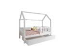 POLLIE Hausbett aus Holz mit Zaun-Rausfallschutz und Bettwäsche-Schublade