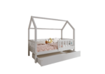 POLLIE Hausbett aus Holz mit Zaun-Rausfallschutz und Bettwäsche-Schublade