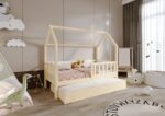 POLLIE Hausbett aus Holz mit Zaun-Rausfallschutz und Schlafschublade