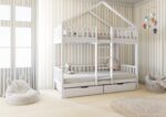 DORMIO BOX Etagenbett aus Holz mit Zaun-Rausfallschutz und Bettwäsche-Schubladen