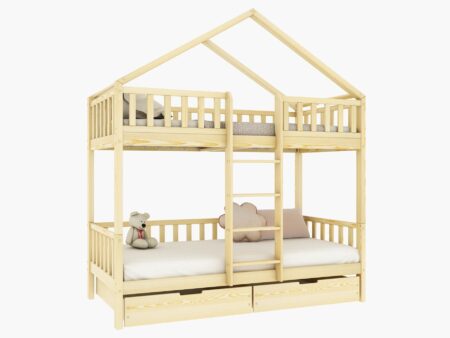 DORMIO BOX Etagenbett aus Holz mit Zaun-Rausfallschutz und Bettwäsche-Schubladen – Versand in 48 h
