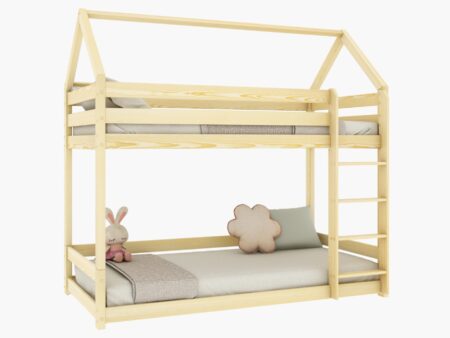 FLORENCE Hausbett-Etagenbett aus Holz mit geradem Rausfallschutz – Versand in 48 h