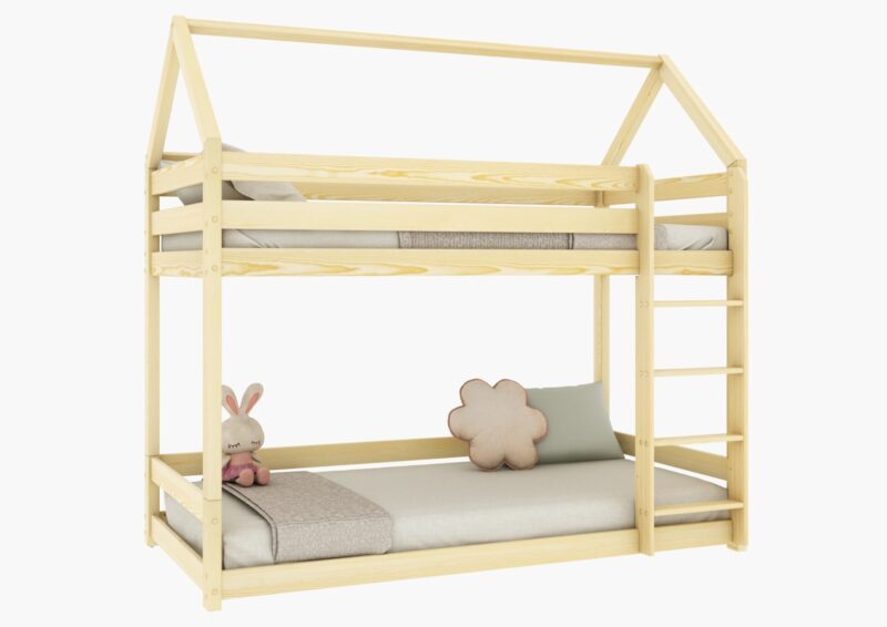 FLORENCE Hausbett-Etagenbett aus Holz mit geradem Rausfallschutz – Versand in 48 h