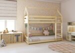FLORENCE Hausbett-Etagenbett aus Holz mit geradem Rausfallschutz – Versand in 48 h