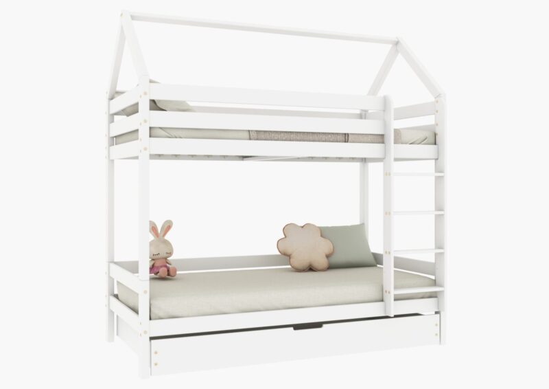 FLORENCE DUO Hausbett-Etagenbett aus Holz mit geradem Rausfallschutz und Schlafschublade