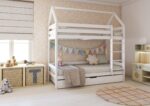 FLORENCE DUO Hausbett-Etagenbett aus Holz mit geradem Rausfallschutz und Schlafschublade