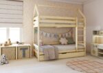 FLORENCE DUO Hausbett-Etagenbett aus Holz mit geradem Rausfallschutz und Schlafschublade – Versand in 48 h